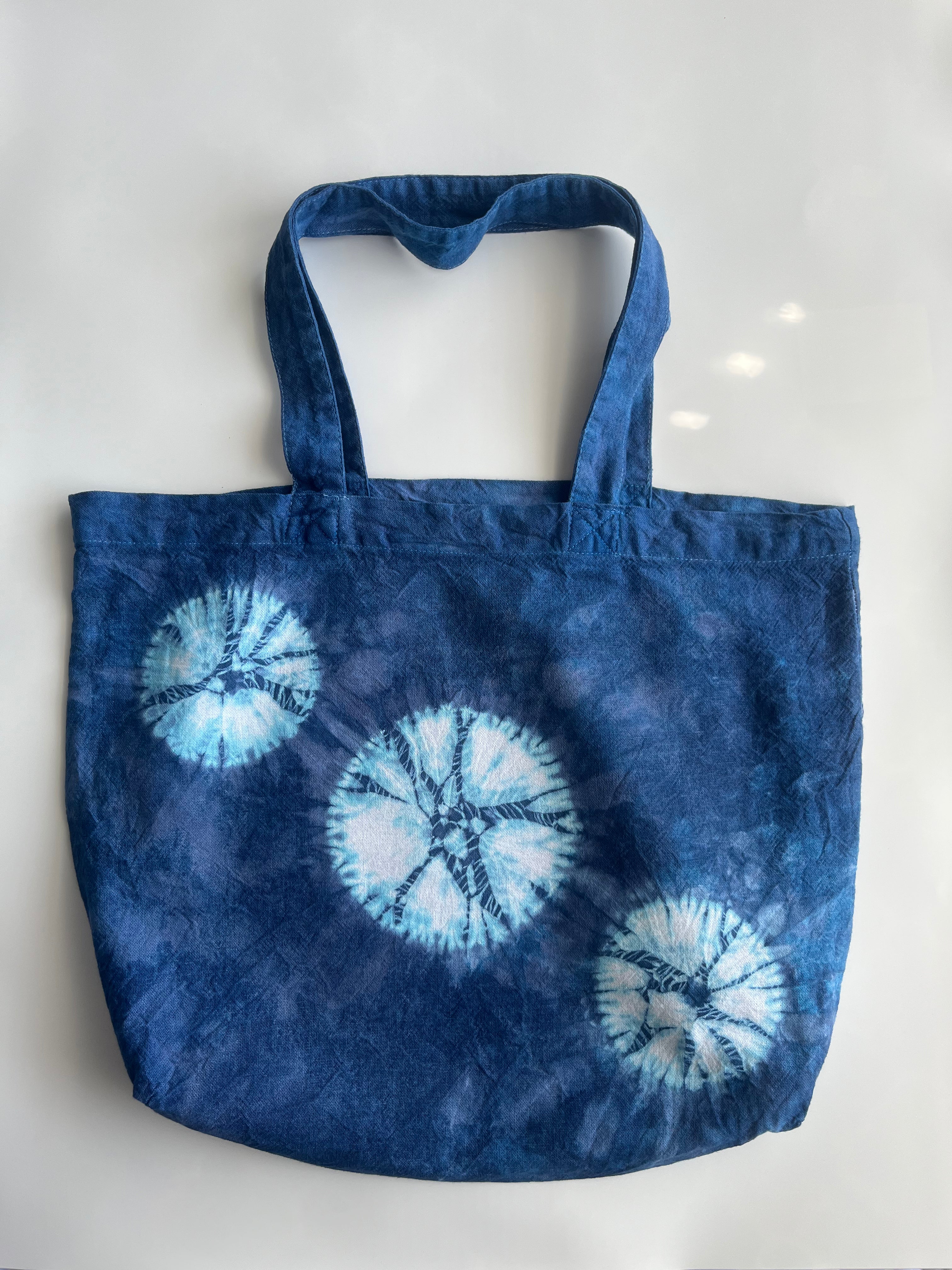 Indigo Diagonal Circles Shibori Day Tote Bag