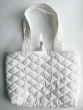 White Quilted Tote Bag with Diamond Pattern